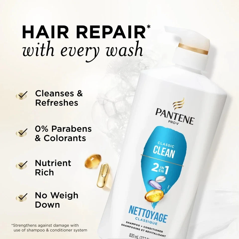 Champú y acondicionador Pantene Pro-V Classic Clean 2 en 1, 27,7 oz Foto 2 de 4