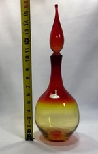 Vintage Tangerine ~ BLENKO GLASS DECANTER w/ STOPPER  & LABEL ~ Catalog # 719