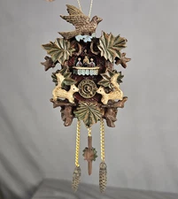 Vintage Cuckoo Clock Resin Ornament Christmas Holiday Squirrels Bird Pine Cones