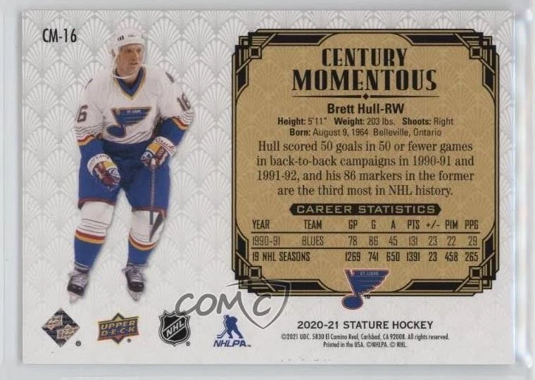 2020-21 Upper Deck Stature Century Momentous Brett Hull #CM-16 HOF - Image 2 of 2