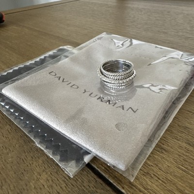David Yurman Sterling Silver Wide Crossover Cable Diamond Band Ring