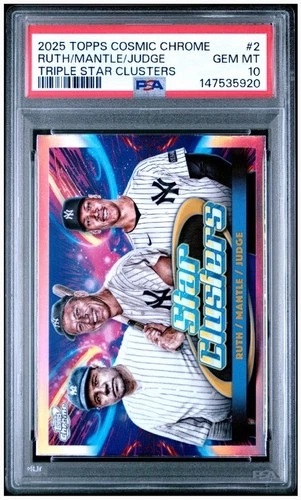 2025 Topps Chrome Cosmic Mantle Aaron Judge Babe Ruth Star Clusters PSA 10