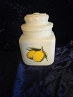 Vintage Milk Glass Canister Lemon Fruit Design w/ Lid Coffee Sugar Jar