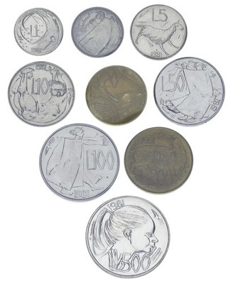San Marino 9 Coin Set 1981 UNC 1, 2, 5, 10, 20, 50, 100, 200, 500 Lire (Silver)