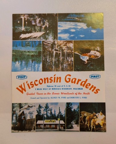 Vintage Historic Wisconsin Gardens Minocqua-Woodruff Travel Brochure 1950-1960s