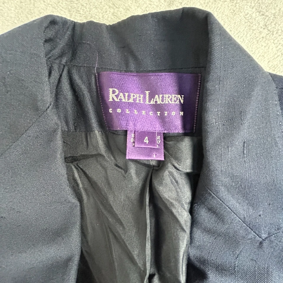 Ralph Lauren Purple Label Womens Blazer 4 100% Silk Navy Career Made In USA - Image 3 of 4
