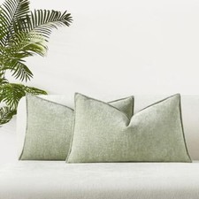 Set of 2 Chenille Lumbar Throw Pillow Covers 12''x20'' set of 2 Light Green