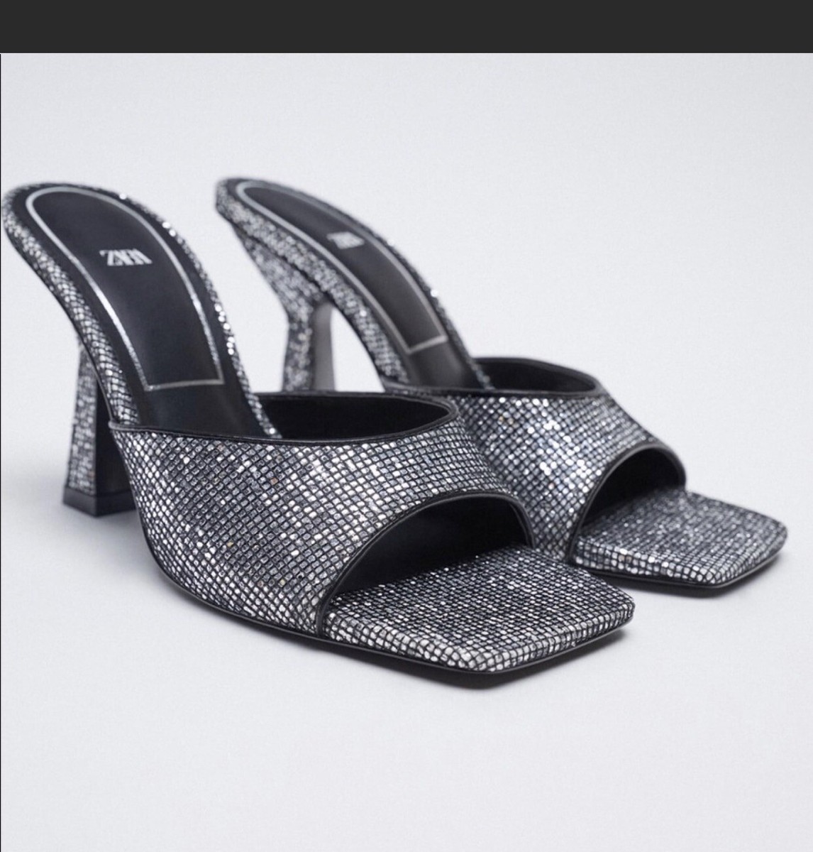 【直営・関税送料込】Heeled mules NWT ZARA heeled mules in silver Sparkly detail Size 6 | eBay