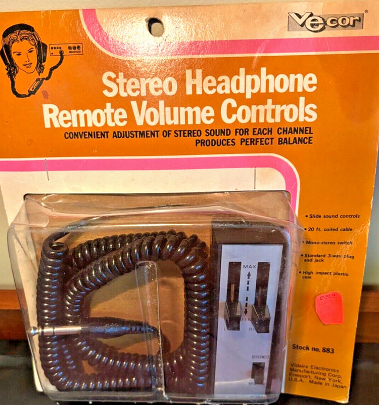 Vintage 1971 VECOR Stereo Headphone Remote Volume Controls NIB