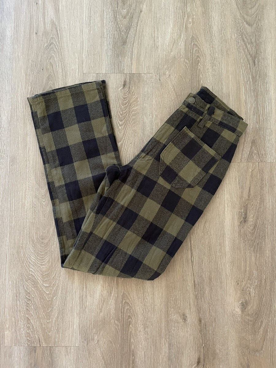Lykke Wullf Ranch Pant Humboldt Olive Green Black Check Plaid Pants Sz
