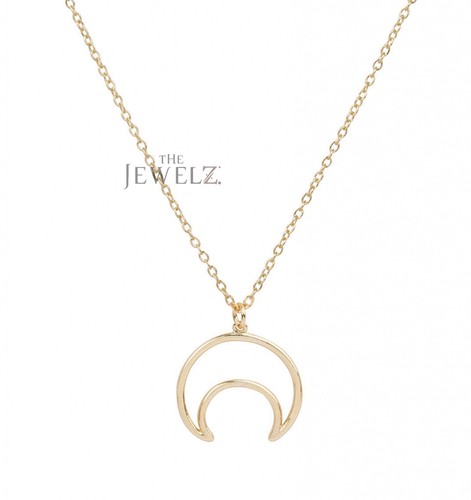 14K Solid Gold Unique Crescent Moon Pendant Necklace Celestial - The Jewelz - Picture 2 of 3