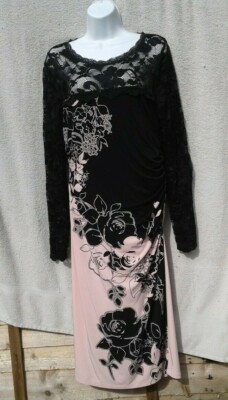 Women's Phase Eight Black Pink Floral Lace Long Sleeve Party Dress Size 16  | eBay