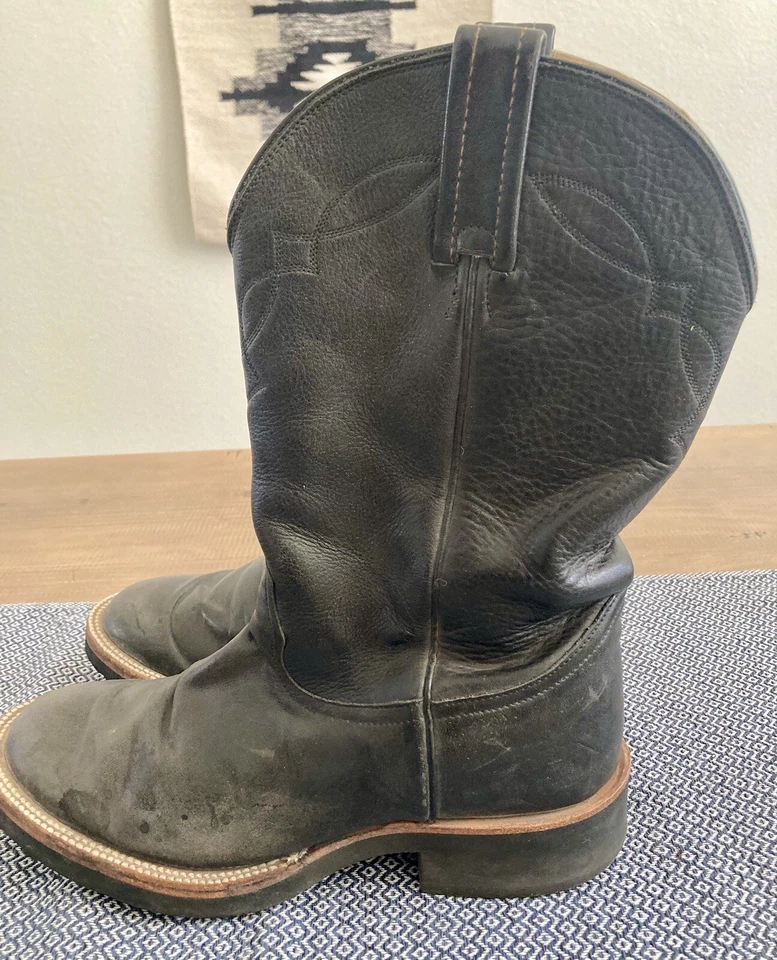 Botas vaqueras vaqueras vintage Nocona de cuero suave negras para hombre talla 7 EE Foto 4 de 4