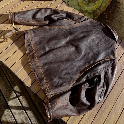 Mens Vintage Style Stonewashed Distressed Cowhide Retro Workwear Leather Jacket - Picture 4 of 23