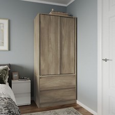 2 Sliding Doors Wardrobe 2 Drawer Bedroom Clothes Hanging Rail Storage Cupboard