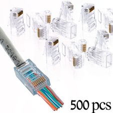 500 Pcs Cat5e RJ45 Network Modular Plug 8P8C Cable Connector End Pass Through