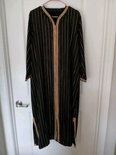 Brand New Moroccan Caftan Black Color Hand Made Skelli Design, Crepe Fabric