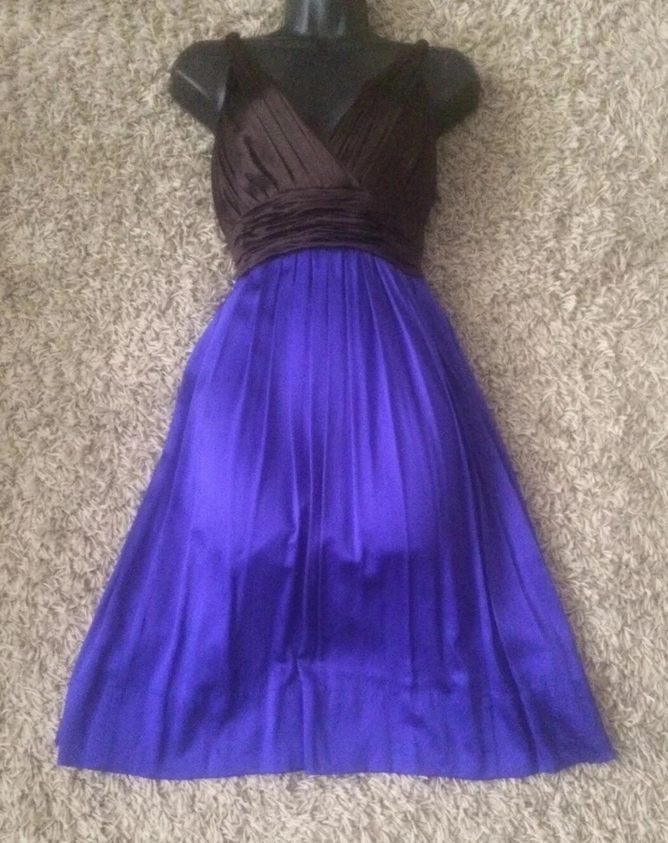 2772 DKNY Silk Contrast Occasion Dress Purple Brown Size 8 US Approx 12 UK