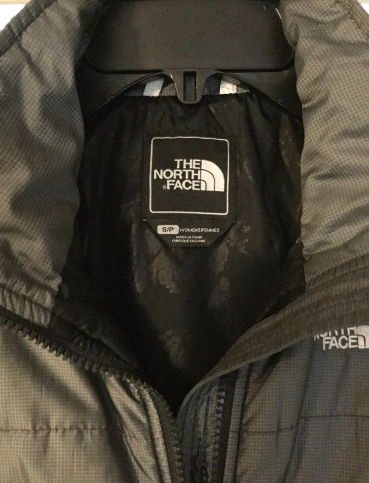 NORTH FACE SKI JACKET Women's Small Gray & White Full Zip Hiking Puffer
