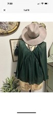 Entro Dark Green Swiss Dot Sheer Balloon Sleeve Blouse sz S Trendy