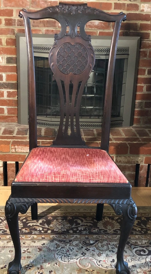 ¡ANTIGUA SILLA DE RESPALDO ALTO ESTILO CHIPPENDALE MADERA TALLADA! ¡SOLO RECOGIDA LOCAL! Foto 2 de 4