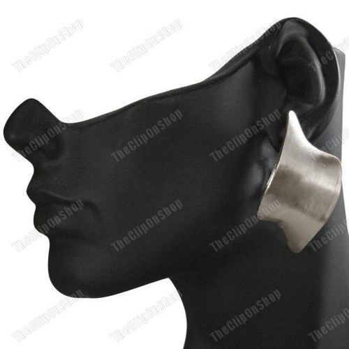 LARGE CLIP ON retro CURVED EARRINGS brushed satin metal GOLD/SILVER FASHION clip - Picture 7 of 11