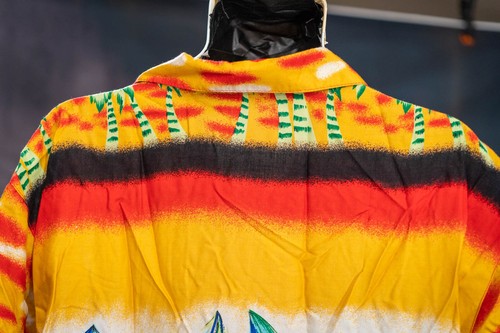 Camisa de campamento hawaiana grande tropical vintage roja puesta de sol - Imagen 9 de 10