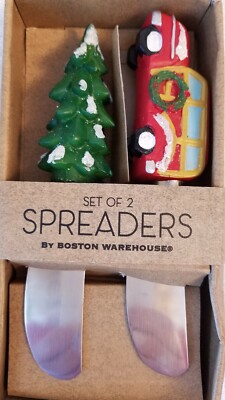 28780 Woody Auto Christmas Tree Set/2 Kitchen Butter Jam Jelly Hummus Spreader
