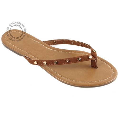NEW Women's Summer Cute Gold Plated Stud Thong Sandal Slipper Flip Flops Fashion - Picture 7 of 9