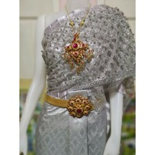 Thai Traditional Wedding Dress Cloth Skirt Top Asia GreyColor Not include jewer