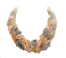 Pink Pearl Purple Fluorite Citrine Torsade Necklace