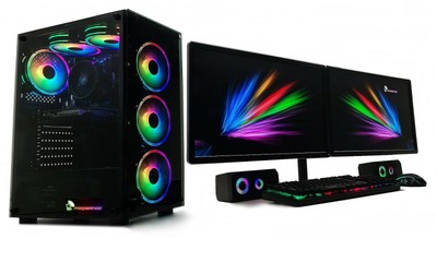 Dual 22'' Gaming PC Setup Bundle i7 4770 480 SSD 1 TB 16GB RAM RTX 3050 GT 1030