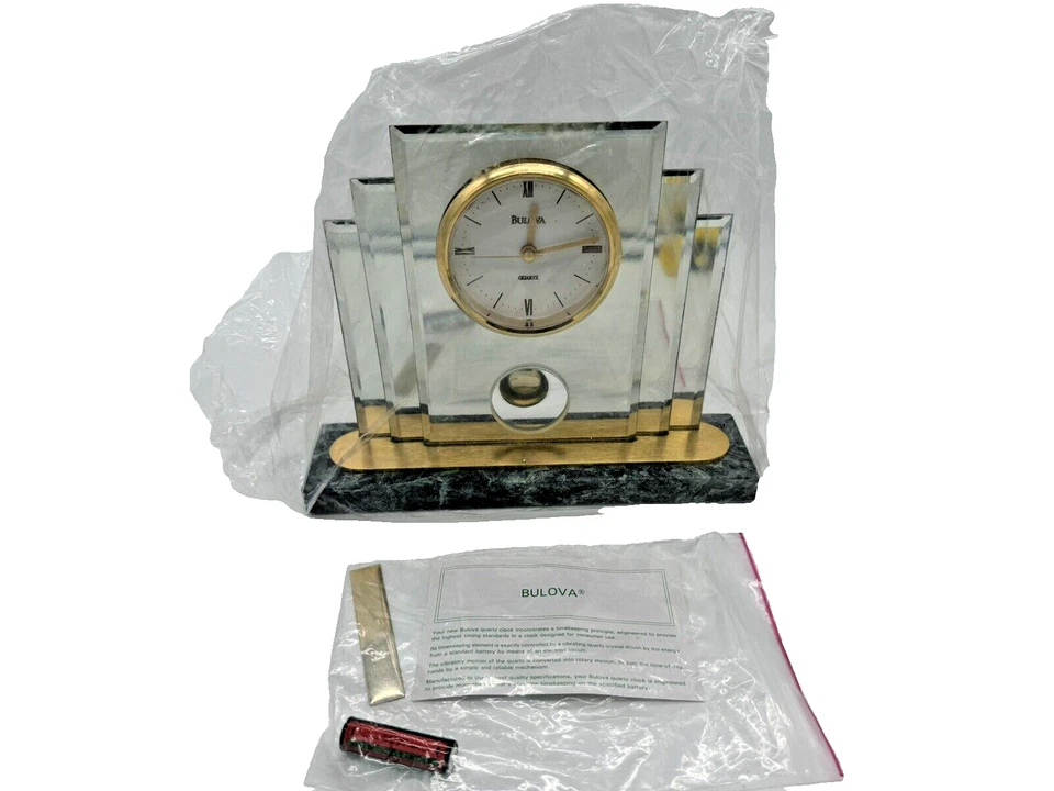 Bulova Tempest Reloj Base Mármol Funciona con Pilas Cuarzo Estante Reloj B7877 Nuevo Foto 2 de 4
