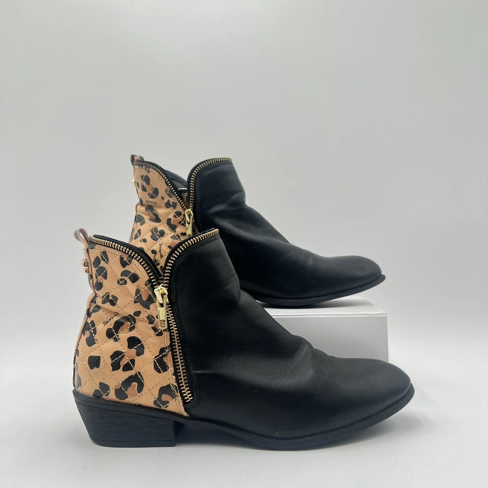 Женские сапоги Betseyville 9,5 леопардовый анималистический принт черные ботильоны на боковой молнии - Изображение 2 из 4
