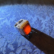 vtg Genuine Large CARNELIAN Sterling Silver Filigree Ring sz 9.75 15.30g 