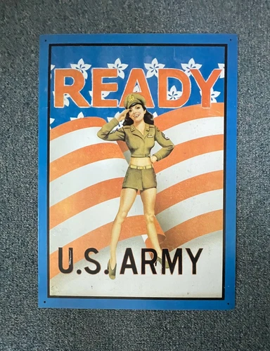 Vintage 'READY' 'U.S. ARMY' Metal Tin Sign 17 3/8" x 12.5"