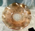 Depression 12” Marigold Bowl ‘Iris and Herringbone’ Pattern By Jeanette Glass Co