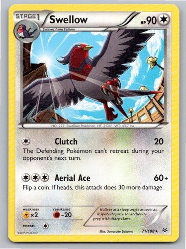 2015 POKEMON SWELLOW ROARING SKIES 71/108 R NM A89461 FREE S&H