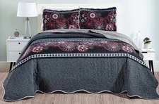 3-Piece Fine Printed Oversize (115" X 95") Quilt Set, Bedspread Coverlet King...