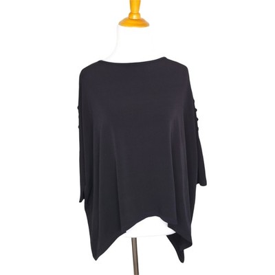 Clara Sun Woo Black Blouse Dolman Sleeve Asymmetrical Hem Pullover XS