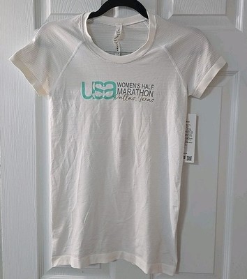 Lululemon Shirt Nylon White Swiftly Vent Tech Half Marathon Dallas USA Sz 6 NWT