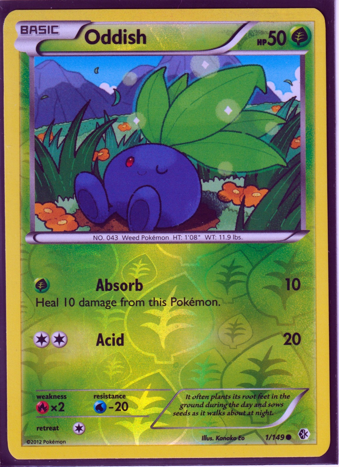 2012 POKEMON ODDISH 1/149 BLACK & WHITE BOUNDARIES CROSSED REVERSE HOLO (O2)