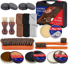 15Pcs Shoe Shine Kit, Shoe Polish Kit, Leather Boot Care Kit, with Horsehair Bru
