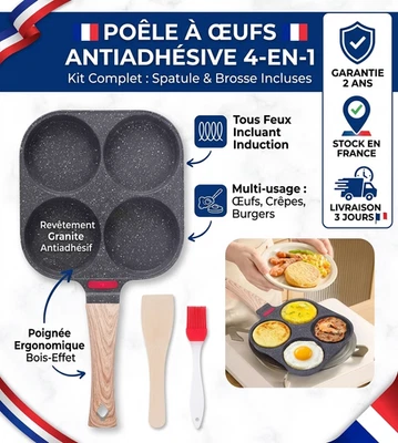 Poele A Oeuf 4 Empreintes Antiadhésive Poele A Pancake Omelette Burger Induction - Photo 1/4