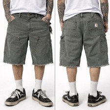Carhartt Slim Fit Cargo Raw Hem Shorts Green Canvas Workwear Mens 12 Regular