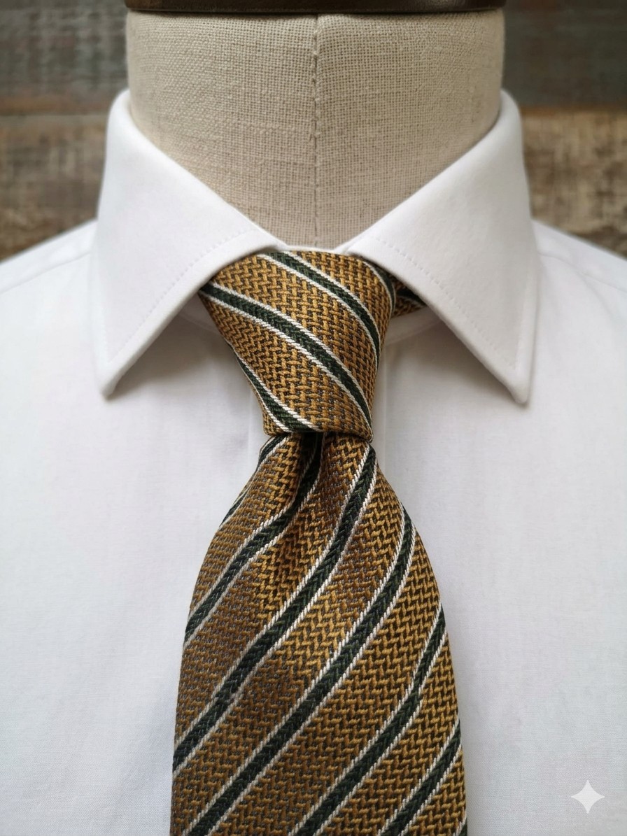 Ermenegildo Zegna Silk Tie Gold Blue Green Striped Italy Luxury Necktie 57