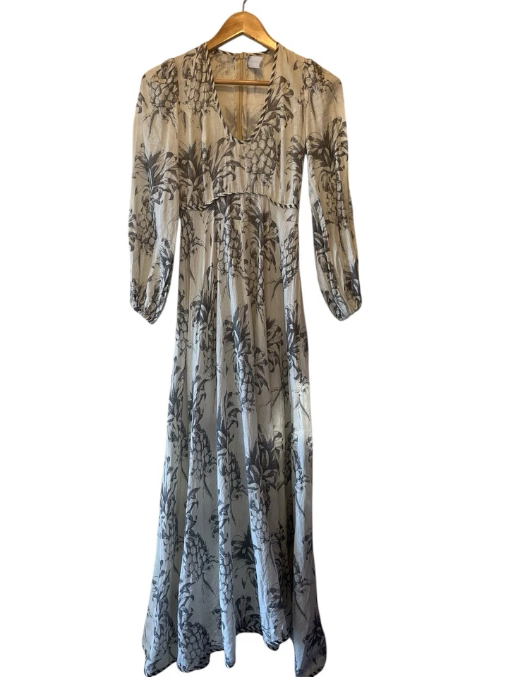 Maxi Vestido Zimmermann Wayfarer Plunge Lino Talla 0 AU 8 US 4 Piña Foto 3 de 4