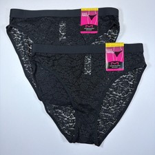 Maidenform Pure Comfort Stretch Lace Hi-Leg Bikini Panties M/6 Black 2 Pack