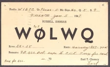 W0LWQ Earl T Chancy Russell KS QSL card 1947