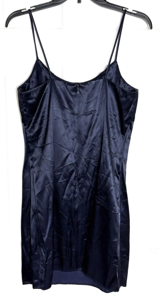 Jessica McClintock Gunne Sax Slip Dress Womens Juniors 7/8 Satin Beaded Navy Zip - Image 2 of 4